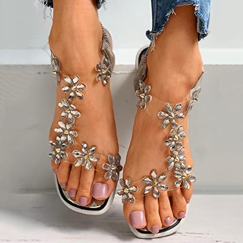 Модни сандали на ринестон за жени t-strap bohemia sandal sundal shipeted slip на слајдови Сандали плажа сандали влечки