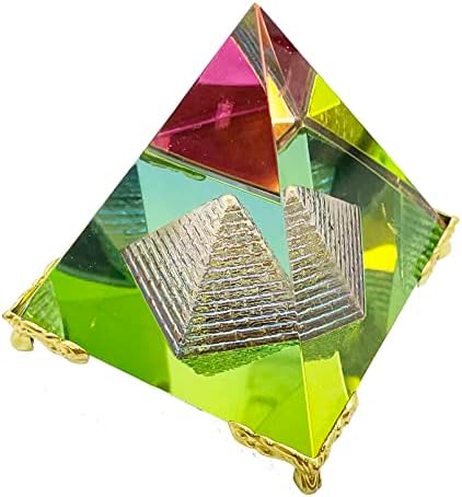 Креации на Aashita Fengshui повеќебојни кристални пирамида на Златниот штанд за корекција на Васту, среќа и просперитет