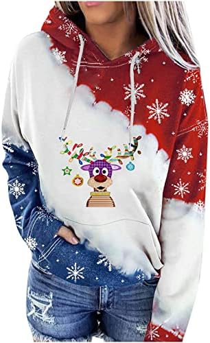 Dnuri лесен Божиќ пулвер џемпери женски симпатични долги ракави за влечење худи есен Божиќни врвови со качулка