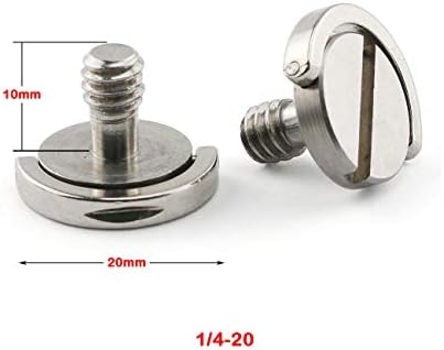 E-Outate D-Ring Hinged Screw 2PCS 1/4-20 10 mm Thread Denge D вратило од не'рѓосувачки челик, не'рѓосувачки челик фотоапарати за брзо ослободување