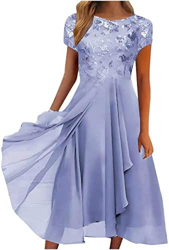 Womenените обични летни фустани Елегантни А-линија високо ниско шифон миди деверуша фустан Половина ракав одговара и миди фустан