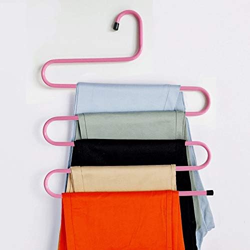 LEPSJGC 5 слоеви S форма Ironелезна гардероба за складирање закачалки Панталони Панталони закачалки со повеќе слојни облека за складирање