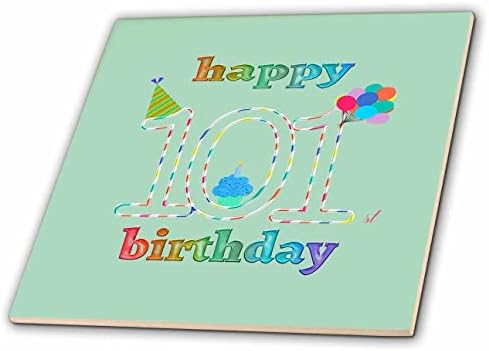 3дроза Среќен 101 Роденден, Кекс Со Свеќа, Балони, Капа, Шарени-Плочки