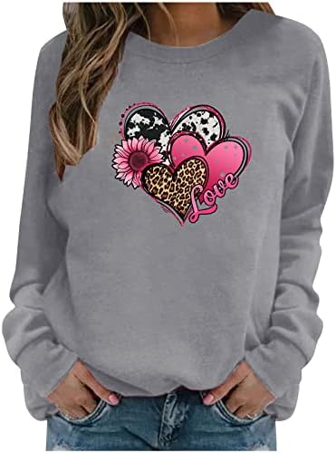 Lmsxct Crewneck Sweatshirt За Жени, Жените Сакаат Дуксери Печатени Со Срце Кошули За Денот На Вљубените Секојдневни Блуза Туника Блузи