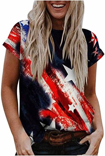 Обична маица тинејџерски девојки со краток ракав брод врат на САД, Денот на независноста на денот на независноста, графички шарени