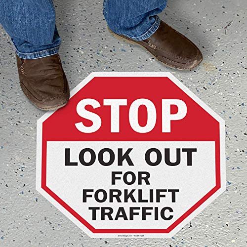 SmartSign „Стоп - Внимавајте на сообраќајот на виklушкар“ против октагонален знак за лепило за лепило | 24 x 24