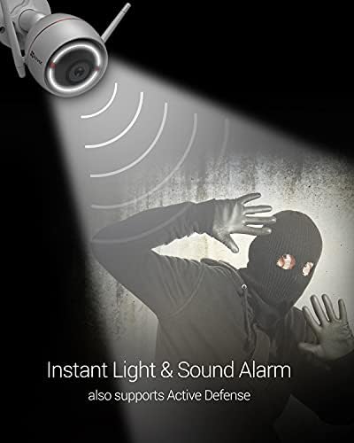 ЕЗВИЗ Надворешна Безбедносна Камера Бедем Wifi H. 265 1080P, 100ft Ноќно Гледање, Активна Одбранбена Сирена И Строб Светлина,