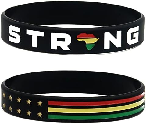 Giftphoria Blackstrong Афроамериканско Знаме Нараквици-Масовно Пакување од 6 силиконски Гумени Нараквици за Облека За Црна Историја