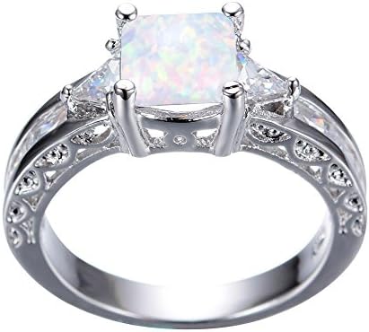 Лалиса бела принцеза исечен квадратен оган Опал, венчален прстен бел златен накит со големина 6-10