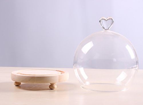 Siyaglass Clear Glass Cloche Globe Display Dome Bell Jar со срцева рачка дрвена база диа 5,9 инчи