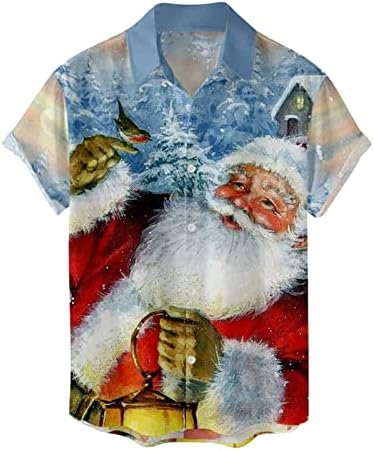 Кошули за кратки ракави на Xzhdd за мажи, смешно Божиќно копче Дедо Мраз Клаус, надолу од врвовите, домашна забава, случајна кошула,