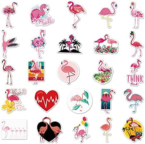 100 парчиња Фламинго налепници Пакет, естетски фламинго печати винил налепници Декларации за лаптопи со шише со вода, деца тинејџери