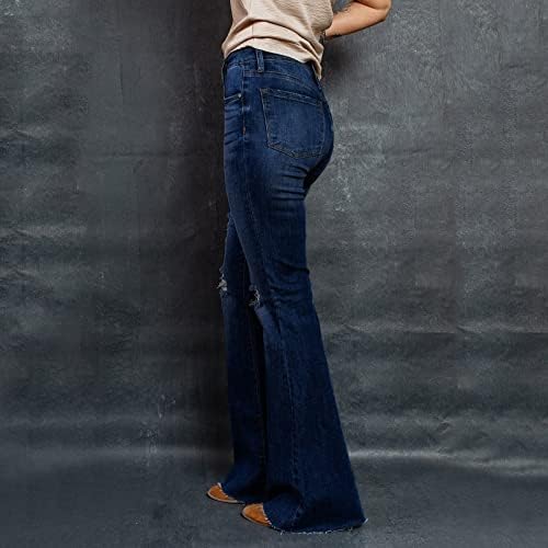 Слаби фармерки за жени случајни темно сини класични средни џебови одблесоци y2k истегнат панталони панталони