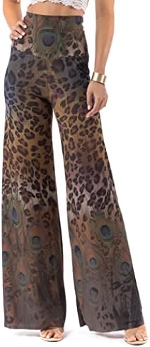 Обични панталони за палацо на Еунанара - преклопени над високи половини разгорени широки печати за нозе, удобна дневна јога