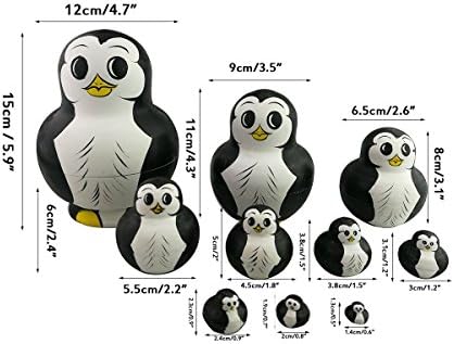 Сет од 10 големи животински животни пингвин дрвени рачно изработени кукли за гнездење матриошка руска кукла во кутија со лак за деца