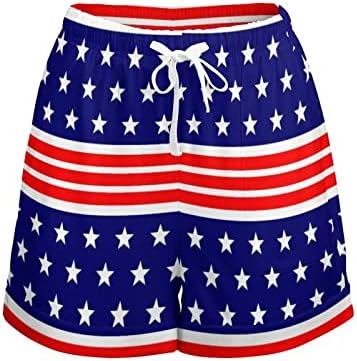 Знаме НА САД Со Пруги Ѕвезди Сини И Црвени Женски Шорцеви Со Висок Струк Лежерни Кратки Панталони Шорцеви За Трчање На Плажа Со Џебови