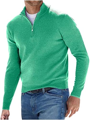 Големи И Високи Кошули За Мажи Еднобојна Половина Патент Стоечка Јака Пуловер Со Долги Ракави Блуза Тенок Фит Врвен Врв