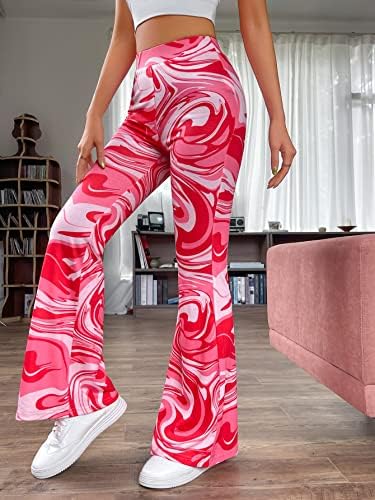 Oyоангл женски цветни печати со висока половината јога панталони широки панталони за нозе bellвонче дно панталони