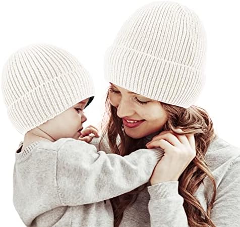 Есен и зимска цврста боја Возрасна плетена родителска детска капа, топла woollike плетена капа плетена капа за жени