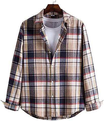 X ракав мажи есенски зимски сингл на градите со долг ракав за вртење на јака мода карирана печатена обична блуза