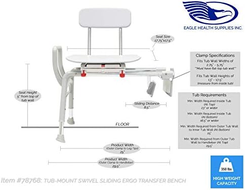 Eagle Health Ergo када-монтирање на вртење и лизгање на када за пренесување на када и стол за туширање, патентирано, склопување