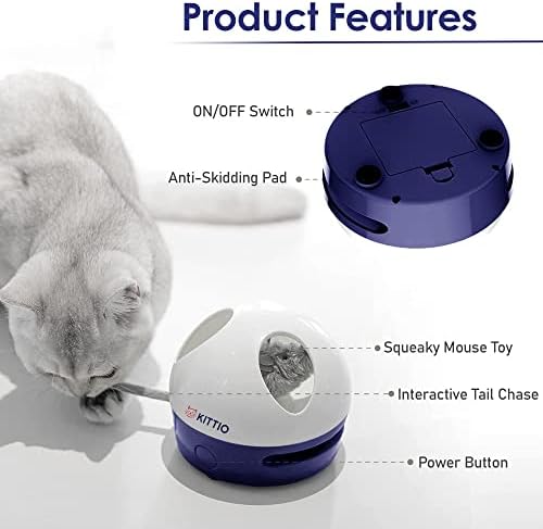 Китио Хидеј глушец - Забавна интерактивна играчка за мачки - Автоматска потера од опашката и мачка нанесена пискав глушец - ги задоволува