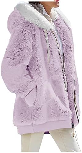 Foviguo долги јакни за жени модна облека, класична зимска јакна со долг ракав, жени плус големина нејасни дуксери