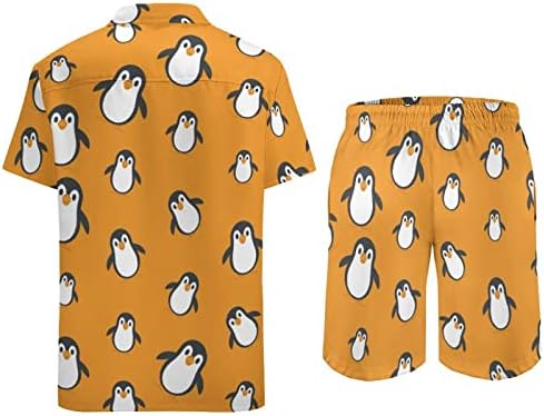 Weedkeycat Пингвин машка облека за плажа 2 парчиња Хавајско копче надолу со кошула Краток ракав и шорцеви