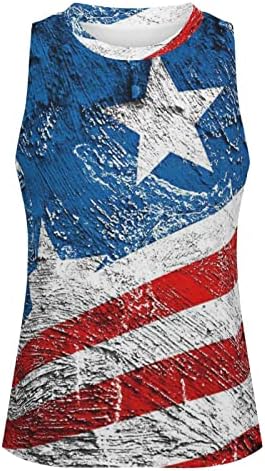 Гроздобер резервоар врвови за жени 2023 мода на јули четврти спомен -кошули вратоврска боја тунична американска знаме за печатење елек маичка