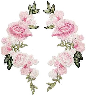 2 парчиња/поставени розови цветни везови шијте на закрпи налепница за облека за облека, пара ла ропа, примена цветни закрпи