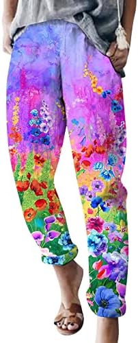 Xinshide харем панталони жени обични градиент во боја на затегнати панталони со џебови боемски памучен постелнина висока половината капри