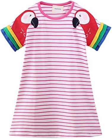 Unionkk бебе девојчиња случајни фустани памучни деца облека летни фустани со краток ракав 2-7 години