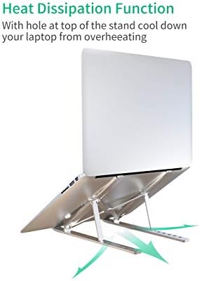 Стенд за лаптоп Хело, преклопен и преносен држач за алуминиумски компјутер за биро, ергономски лаптоп кревач со 6 прилагодувања на агол и висина,