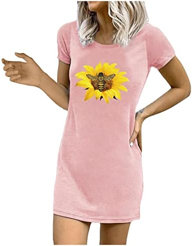 Нокмопо Пролетни Фустани За Жени 2023 Долга Мода Еднобојна Печатена Секојдневна Тркалезна Врата Краток Ракав Краток Фустан