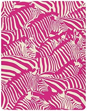 Алаза розова зебра печати животински креветчиња за припишување на басинет за момчиња бебе девојчиња дете, мини големина 39 x 27 инчи