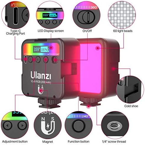 УЛАНЗИ VL49 RGB Видео светла+ вилици Флекс стегач со прилагодлива гушавост