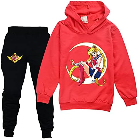 Huanxa Kids Sailor Moon потта, симпатична пулвер качулка и панталони за џогирање 2 парчиња обични костуми за џемпери