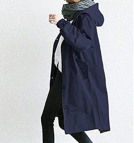 Зимски палта Cotecram за жени плус големина обична долга рововна палто мода качулка за ветерници за надворешни работи со џебови