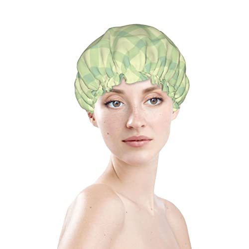 Womenените што можат да се користат за истегнување на полите, капа за коса Свети Патрик Ден Зелени карирани двојни слоеви водоотпорна