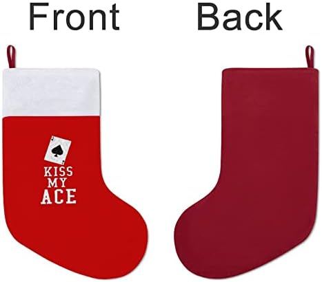 Бакнете го мојот Ace Poker Casino Божиќни чорапи црвен кадифе со бела торба за бонбони Божиќни украси и додаток на семејна забава