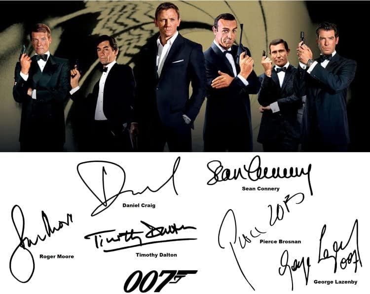 Ikonic Fotohaus The 6 James Bond 007 агенти Даниел Крег Шон Конери филм екипа потпишана фотографија автограм за печатење wallид уметност
