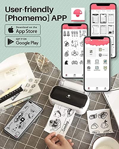 Phomemo M03 Бел печатач за фотографии- Bluetooth Термички печатач со фотографии со 3 ролни 2 инчи бела/транспарентна/полу-транспарентна