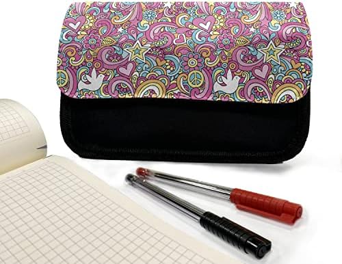 Необичен случај со моливи од 1960 -тите, психоделична жлеб doodle, торба за молив со ткаенини со двојно патент, 8,5 x 5,5, Фуксија розова сина боја