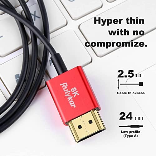 Rulykar Short 8K MINI HDMI до HDMI 2.1 Кабел 1.5 ft/0.5 m, Ултра Голема Брзина 48gbps Тенок HDMI Кабел Q2. 5mm, 4K@120hz Компатибилен Со Камера,