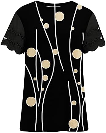 Женска чипка капчиња од кратки кратки ракави блуза врвна стилска цветна печатена туника Туника тркалезна вратна блуза летни врвови