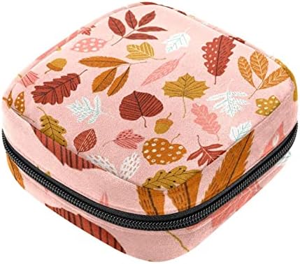 Санитарна торба за складирање на салфетки, торба за период, торба за тампон, торба за шминка, есенски лисја растителни розови шема