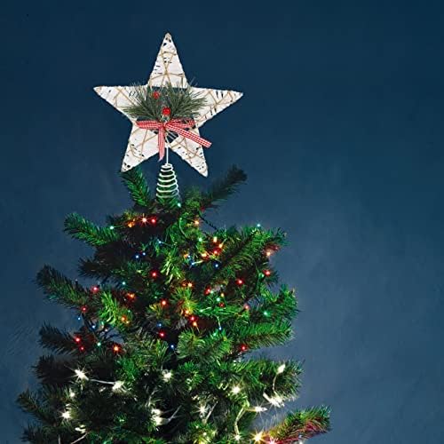 ПРЕТИЗУМ Елка Топер Новогодишна Елка Декорација Ѕвезда Дрво Топери - Бор Гранка И Црвена Бери Украсени Божиќна Ѕвезда Дрво Топер Ѕвезда