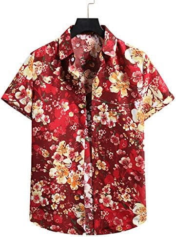 Beuu Mens Hawaiian Aloha кошули редовно одговара на кратки ракави летни врвови цветни печатени куќи за забавни забави на плажа