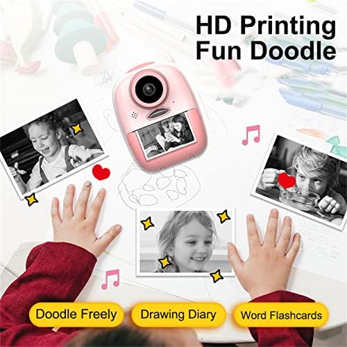 Fxnfxla Инстант Печатење Камера За Деца, Бесплатно Печатење 1080p Видео Камера За Деца со 32 GB Картичка, Пенкала Во Боја, Печатени Хартии,