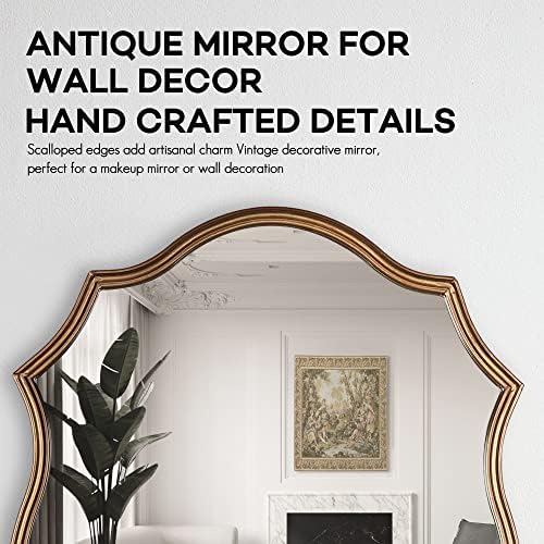Ѕидно Огледало Во Гроздобер Златно-Декоративна Метална Рамка, Огледало Со Акцент од 20х30 Инчи, Огледала Монтирани На Ѕид Античка Златна Рамка
